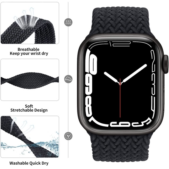 Black cactus green Braided Solo Loop Band Compatible with Apple Watch Band - Picture 2 of 4